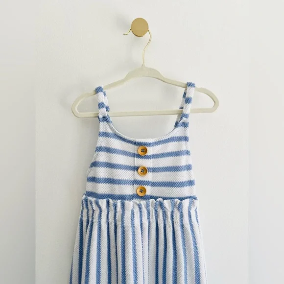 Vince Camuto Kids Dress in Blue and White Stripes with Button Accents | Girls 5 - Picture 2 of 7